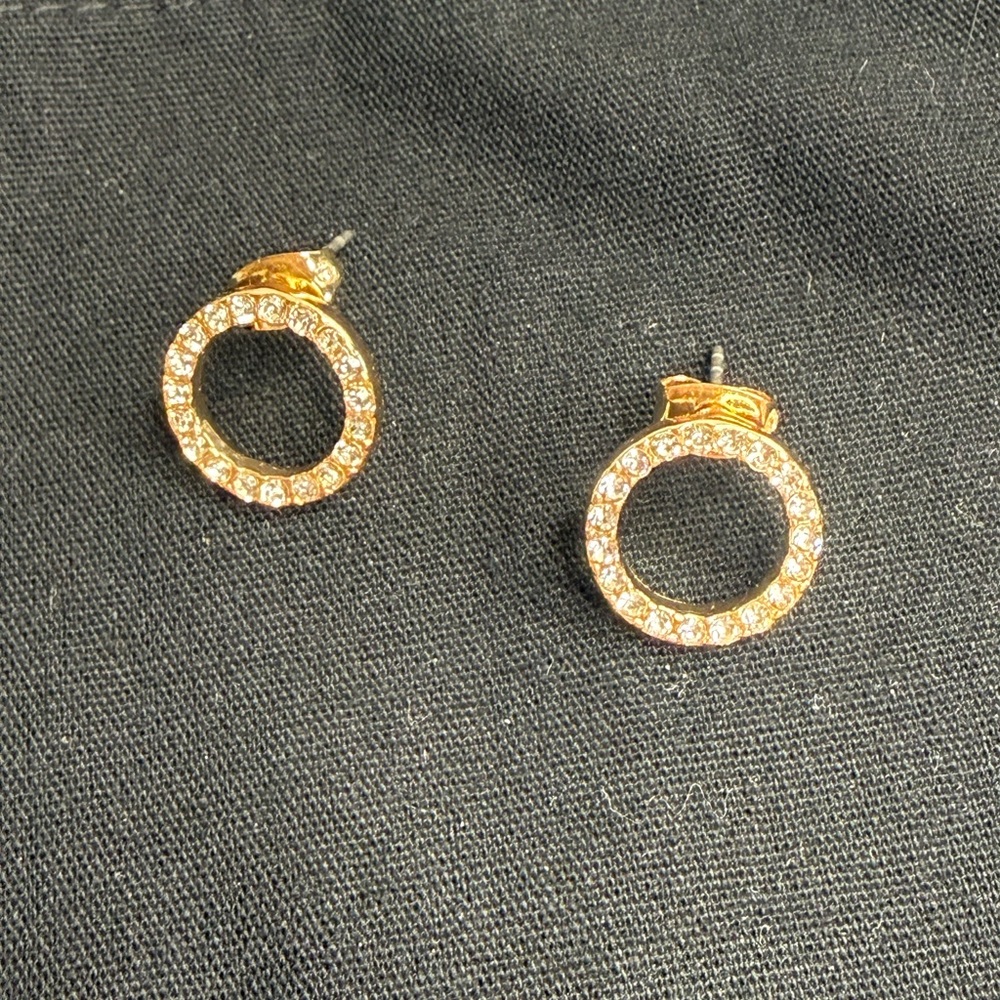 Gold Tone Clear Round Pave Crystal Stud Earrings